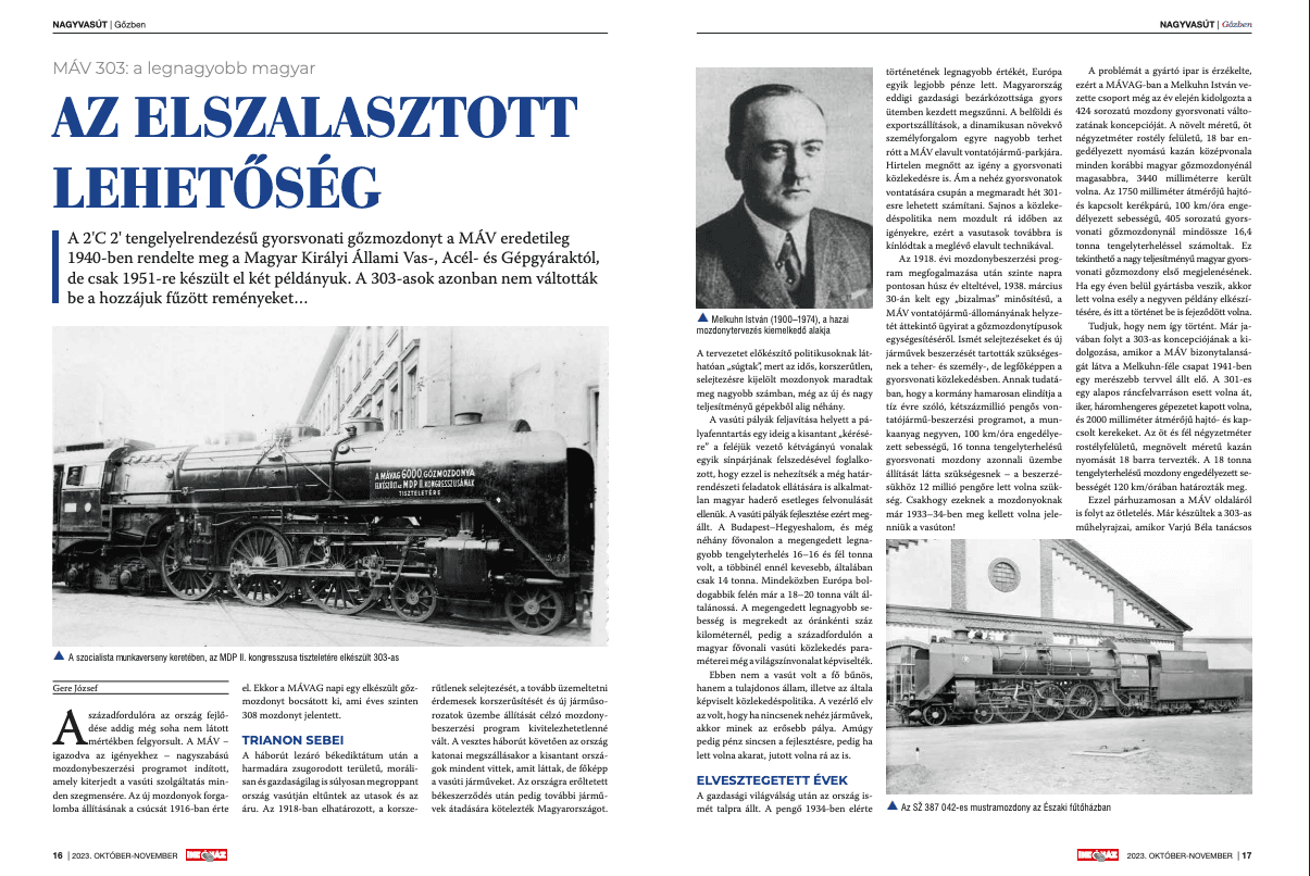 A 303-as gőzmozdony korabeli felvétele újságcikk illusztrációként